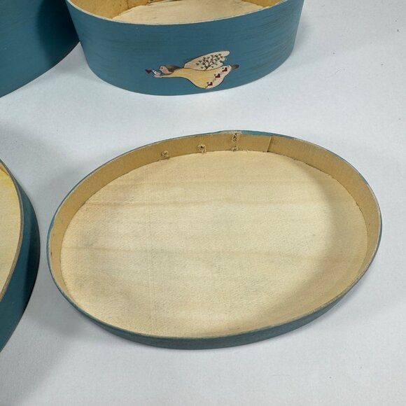 Russ Hand Painted Wood Cheese Box Trinket Storage Blue Folk Art Cottagecore - Picture 10 of 12